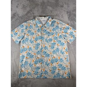 Columbia PFG Shirt Mens Large Trollers Best Button Up Vented Fish Palm Tree AOP